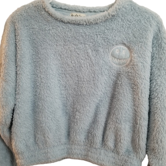 NEW Derek Heart "Be Happy" Cropped Fleece Pullover Women's Size Large - Picture 2 of 7